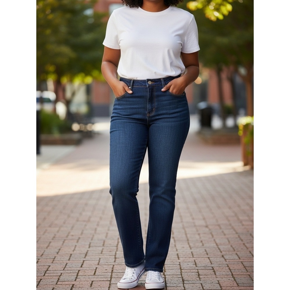 Blair Jeans Womens High Rise Straight Leg Dark Wash 14 Excellent Stretch Denim